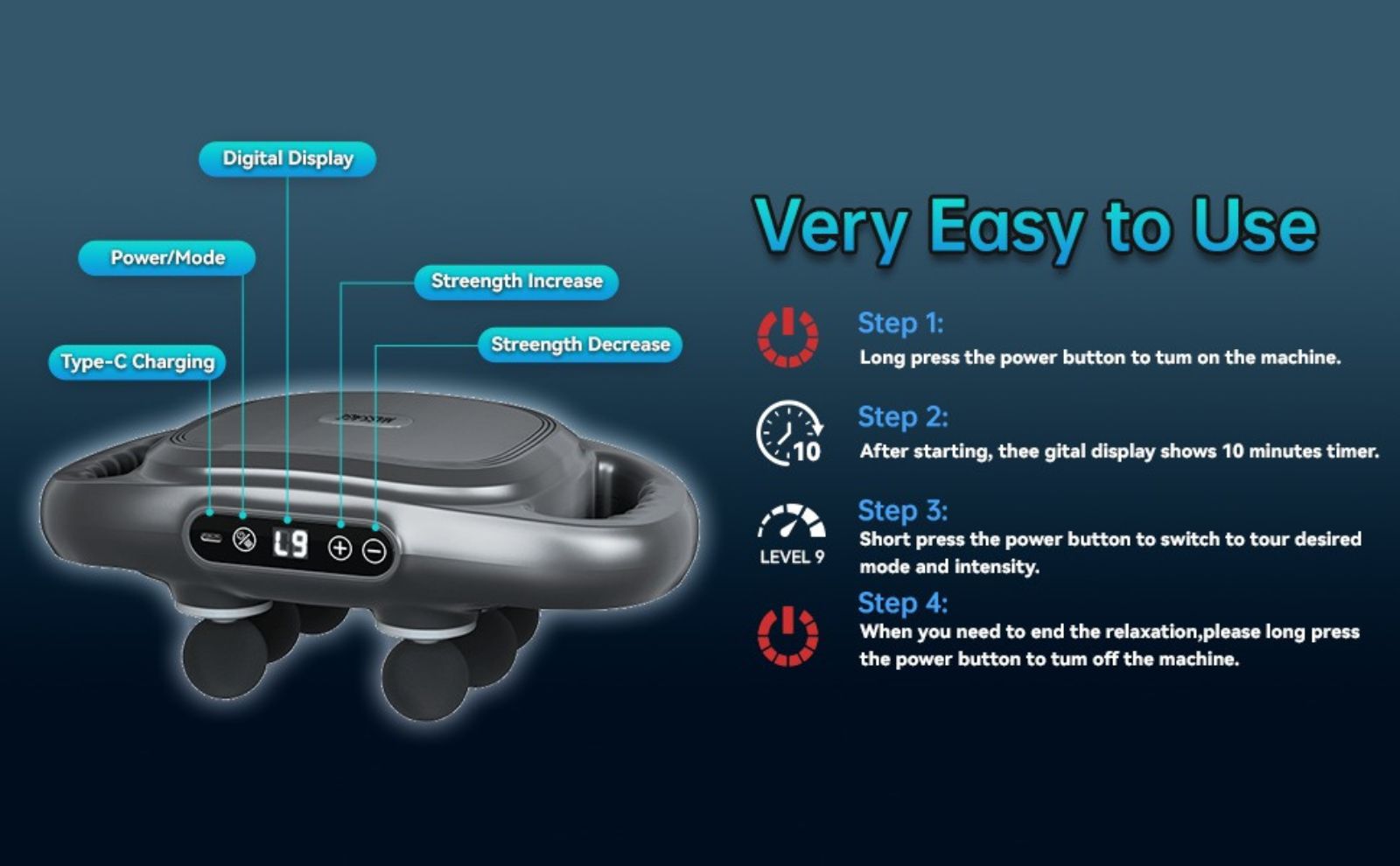 Professional 6 Head Massage Gun Handheld Massager with Adjustable 9 Modes & Intensities for Massage and Pain Relief