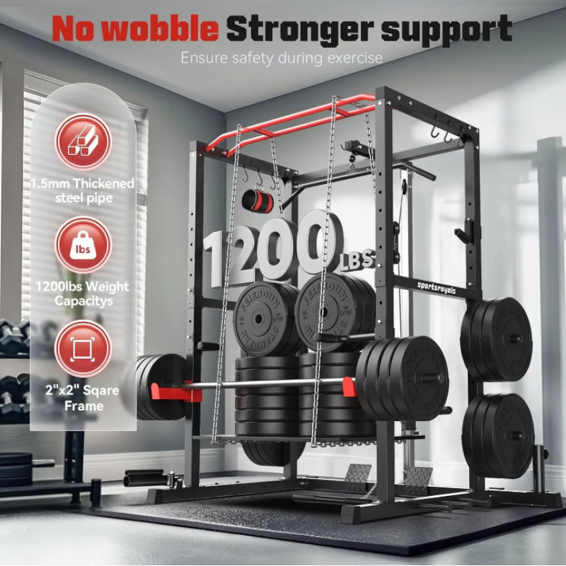 Power Rack, Multi-Functional Power Cage with LAT Pulldown Pulley System, Squat Rack with More Training Attachments for Home Gym