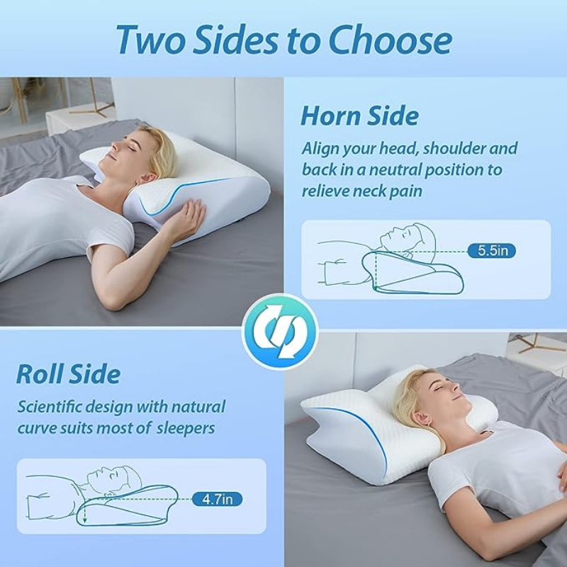 Orthopedic Memory Foam Cervical Pillow 2 in 1 Ergonomic Contour for Neck Pain Contoured Support Pillows for Side Back Stomach Sleepers