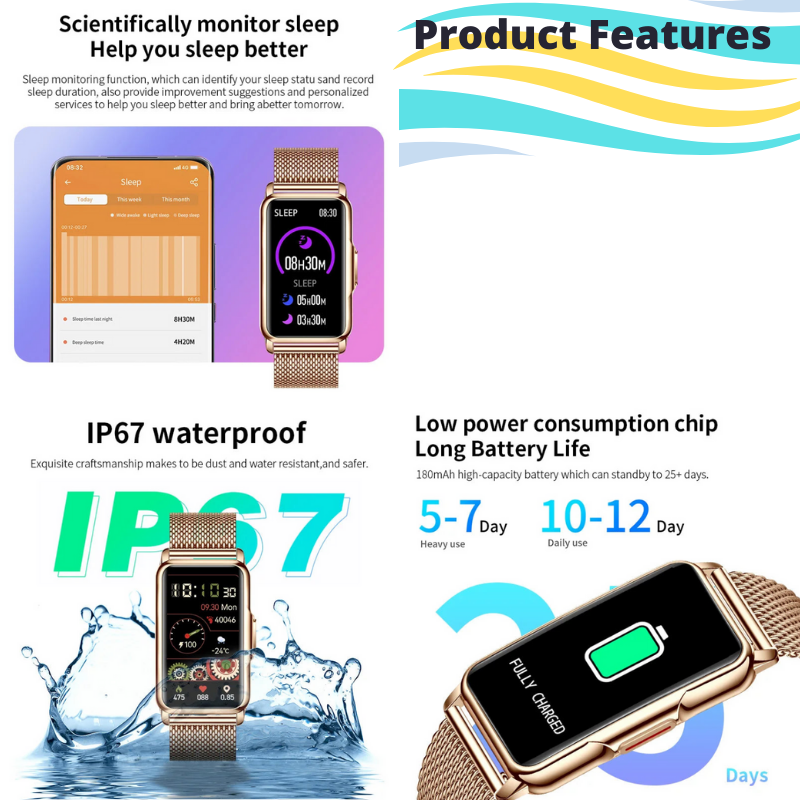 Women's Smart Watch 24/7 Heart Rate Blood Pressure Sleep 115 Sports Calories Step Waterproof for Android iOS