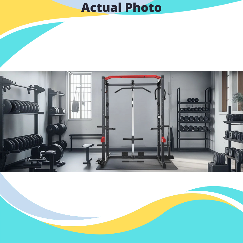 Power Rack, Multi-Functional Power Cage with LAT Pulldown Pulley System, Squat Rack with More Training Attachments for Home Gym