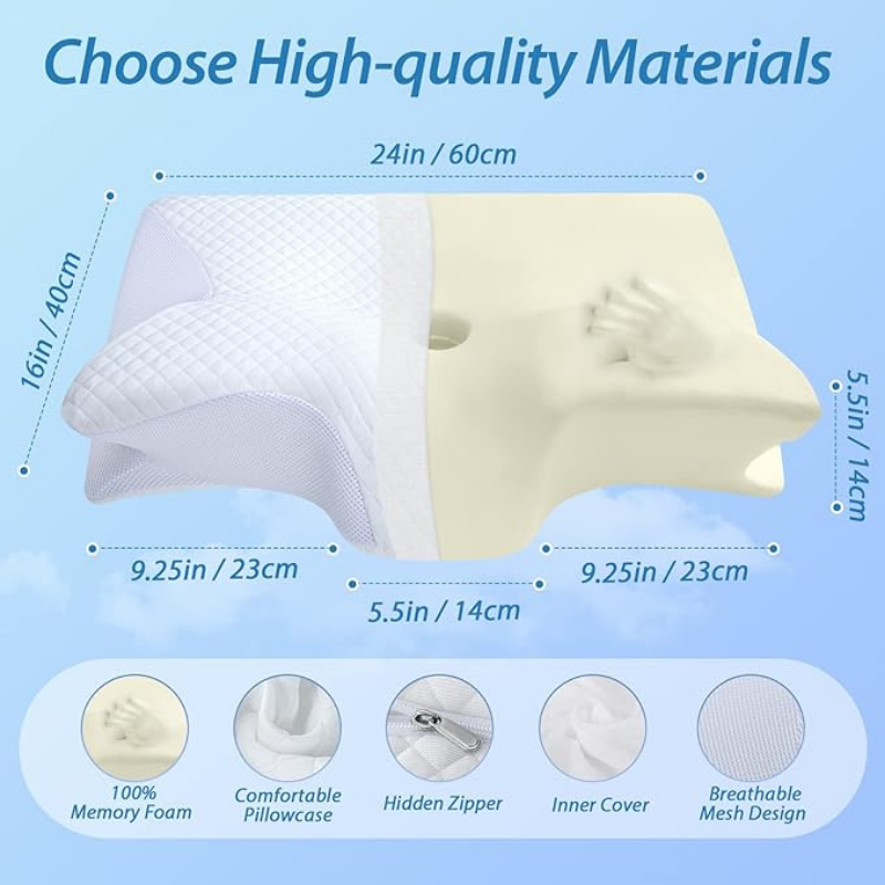 Orthopedic Memory Foam Cervical Pillow 2 in 1 Ergonomic Contour for Neck Pain Contoured Support Pillows for Side Back Stomach Sleepers