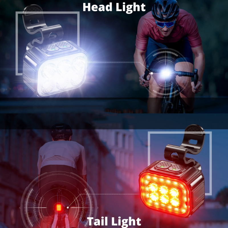 6 Leds Bright Bike Light Rechargeable 1100mAh Battery Waterproof With 12 mode Head light and 8 mode Tail Light