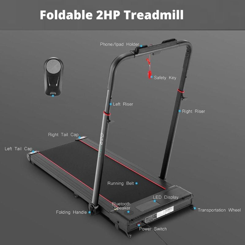 Foldable Treadmill 2 HP Easy-To-Use Remote Control Bluetooth and LED Display