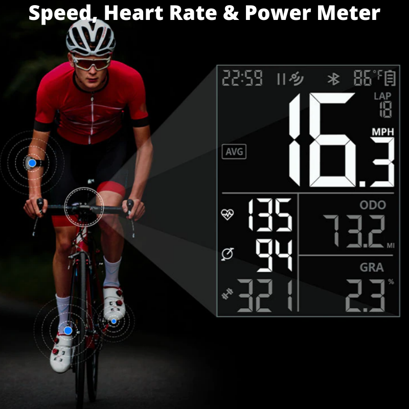 Bike Computer With Heart Rate Sensor 2.9 inch LCD Screen GPS Wireless Odometer Speedometer