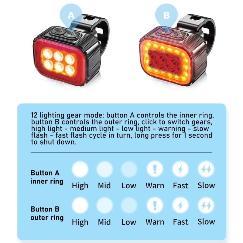 6 Leds Bright Bike Light Rechargeable 1100mAh Battery Waterproof With 12 mode Head light and 8 mode Tail Light