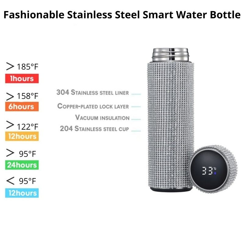 Smart Diamond Thermos Bottle Stainless Steel Water Bottle For Coffee Smoothie