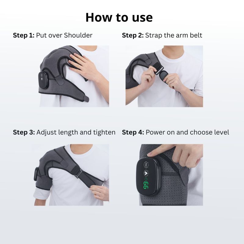 Rechargeable Heated Shoulder Brace Wrap Vibration Massage 3 Infrared Heating Setting Rotator Cuff Frozen Shoulder Pain Relief Unisex