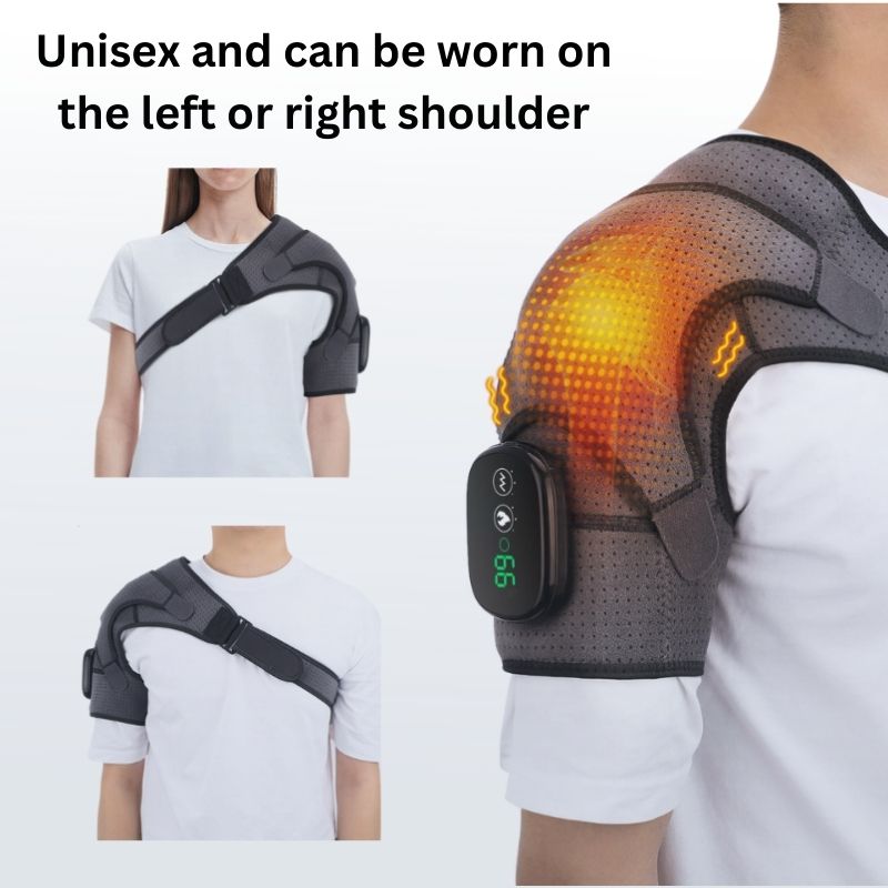 Rechargeable Heated Shoulder Brace Wrap Vibration Massage 3 Infrared Heating Setting Rotator Cuff Frozen Shoulder Pain Relief Unisex