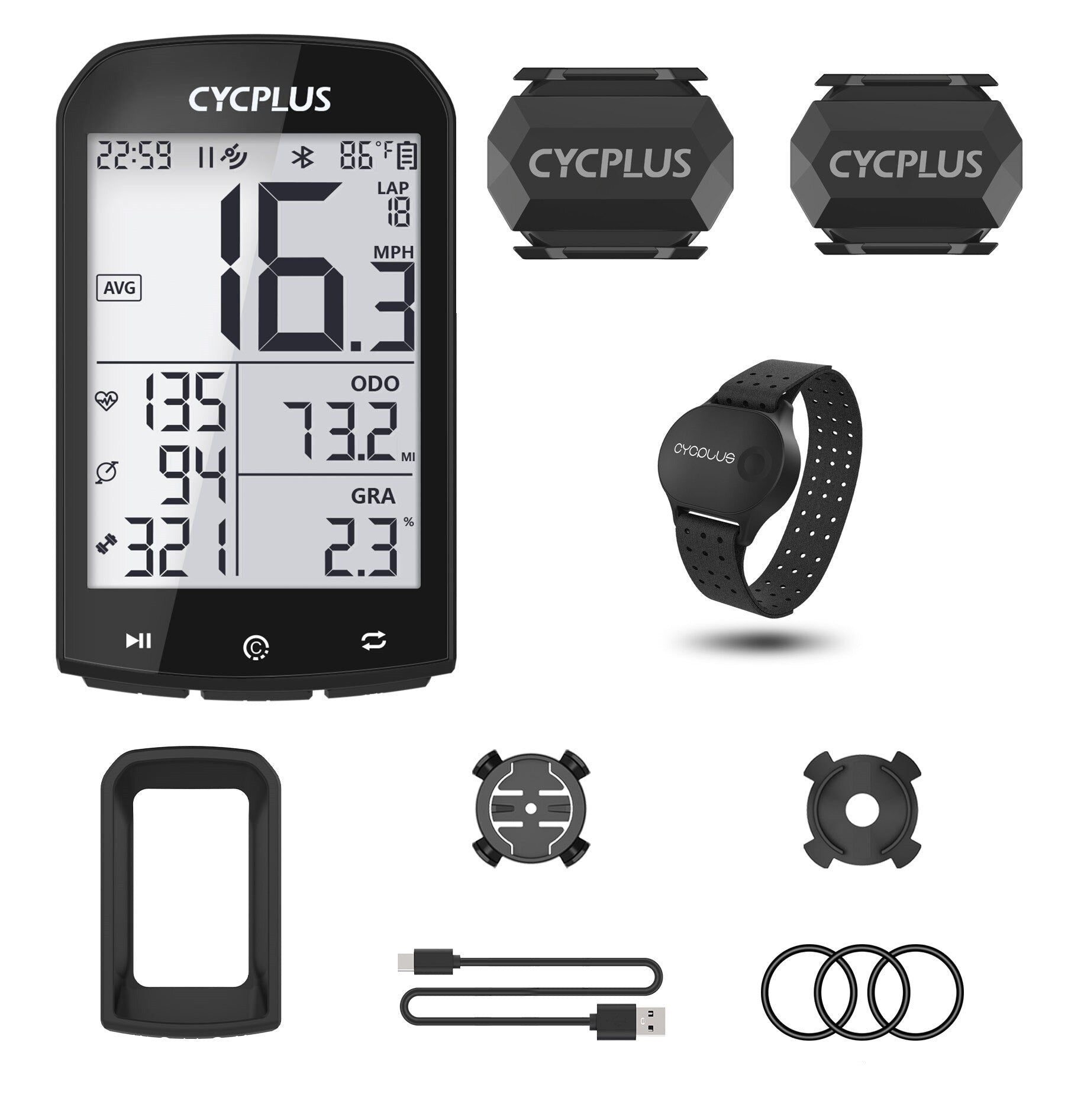 Bike Computer With Heart Rate Sensor 2.9 inch LCD Screen GPS Wireless Odometer Speedometer