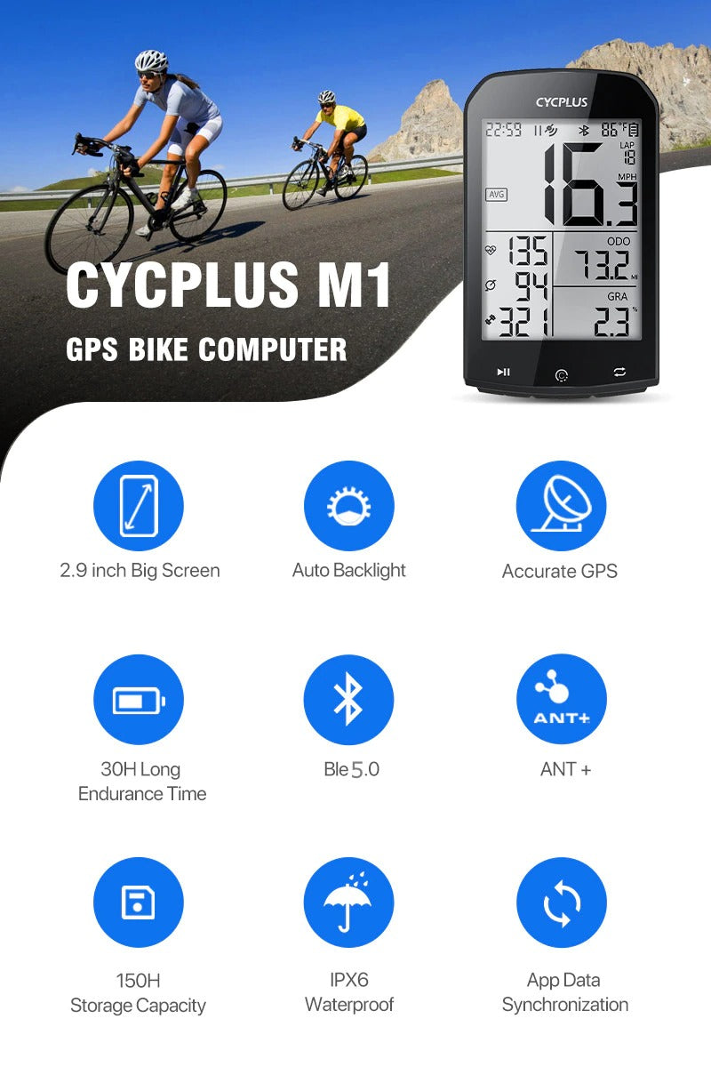 Bike Computer With Heart Rate Sensor 2.9 inch LCD Screen GPS Wireless Odometer Speedometer