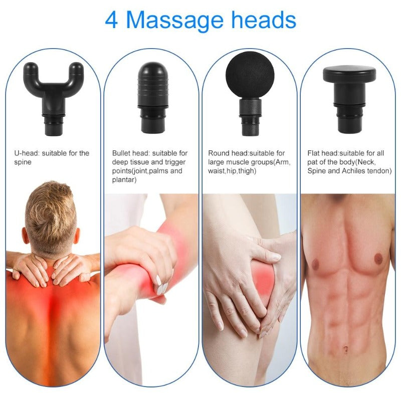 Massage Gun Percussion Gun 6 Speeds 4 Heads Cordless Handheld Massager for Deep Muscle Relaxation Quiet Brushless Motor-Massage Equipment-Fit Sports 