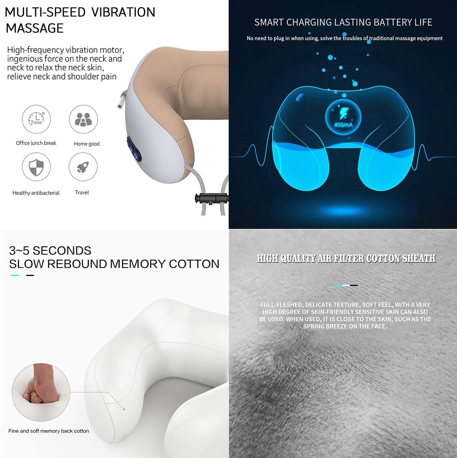 U Shaped Neck Massage Pillow Electric Neck Massager Apparatus Shoulder Back Cervical Massager For Body Relaxation